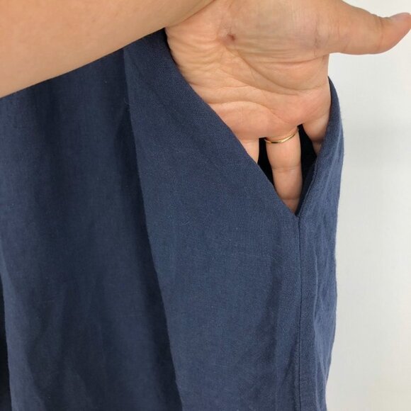 Holebrook Sweden Navy Marina Short Sleeve Linen Midi Dress 1/4 button V-neck S - Picture 7 of 16